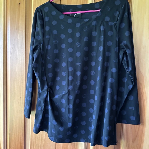 Porto San Francisco Long sleeved black with blue dots blouse Size 2 - Picture 2 of 13